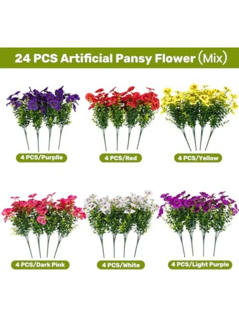 24 Bundles of Vibrant Artificial Flowers for Outdoor Decor - 6 Color Options